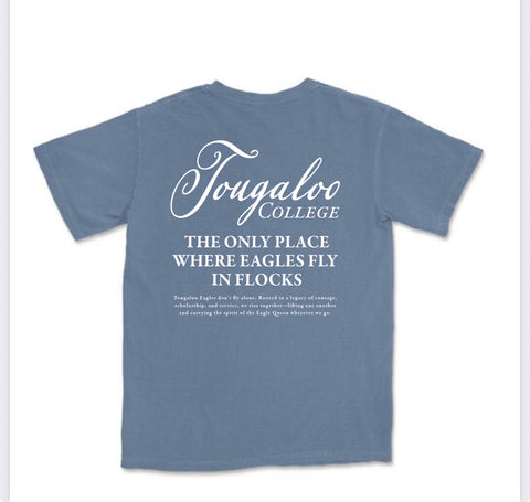Back mockup of Tougaloo Eagles Fly in Flocks T-shirt